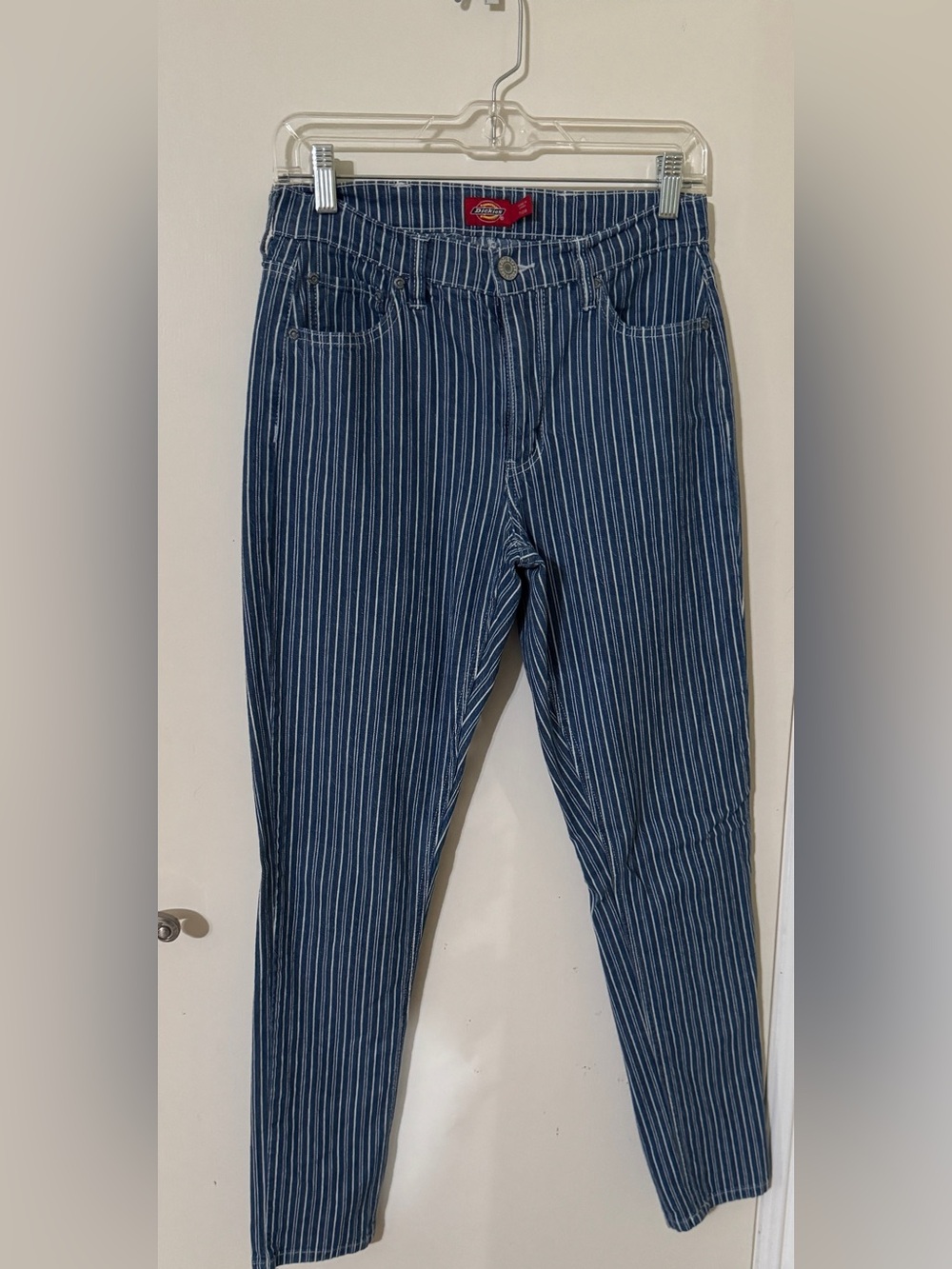Dickies Women's Blue Vertical Stripe Skinny Jeans